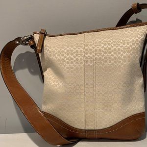 Coach Cream & Cognac Cloth & Leather Handbag